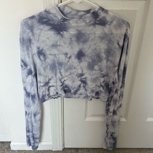 Aeropostale Grey Marble Long Sleeve Cropped Mock Neck Tee